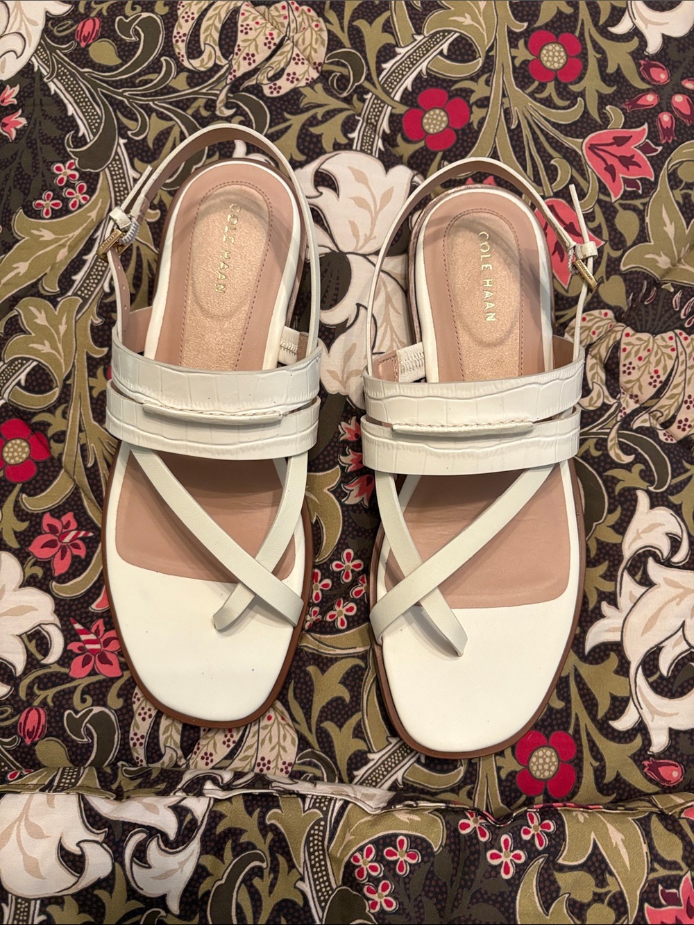 Cole Haan White Leather Crisscross Strap Slingback Sandals